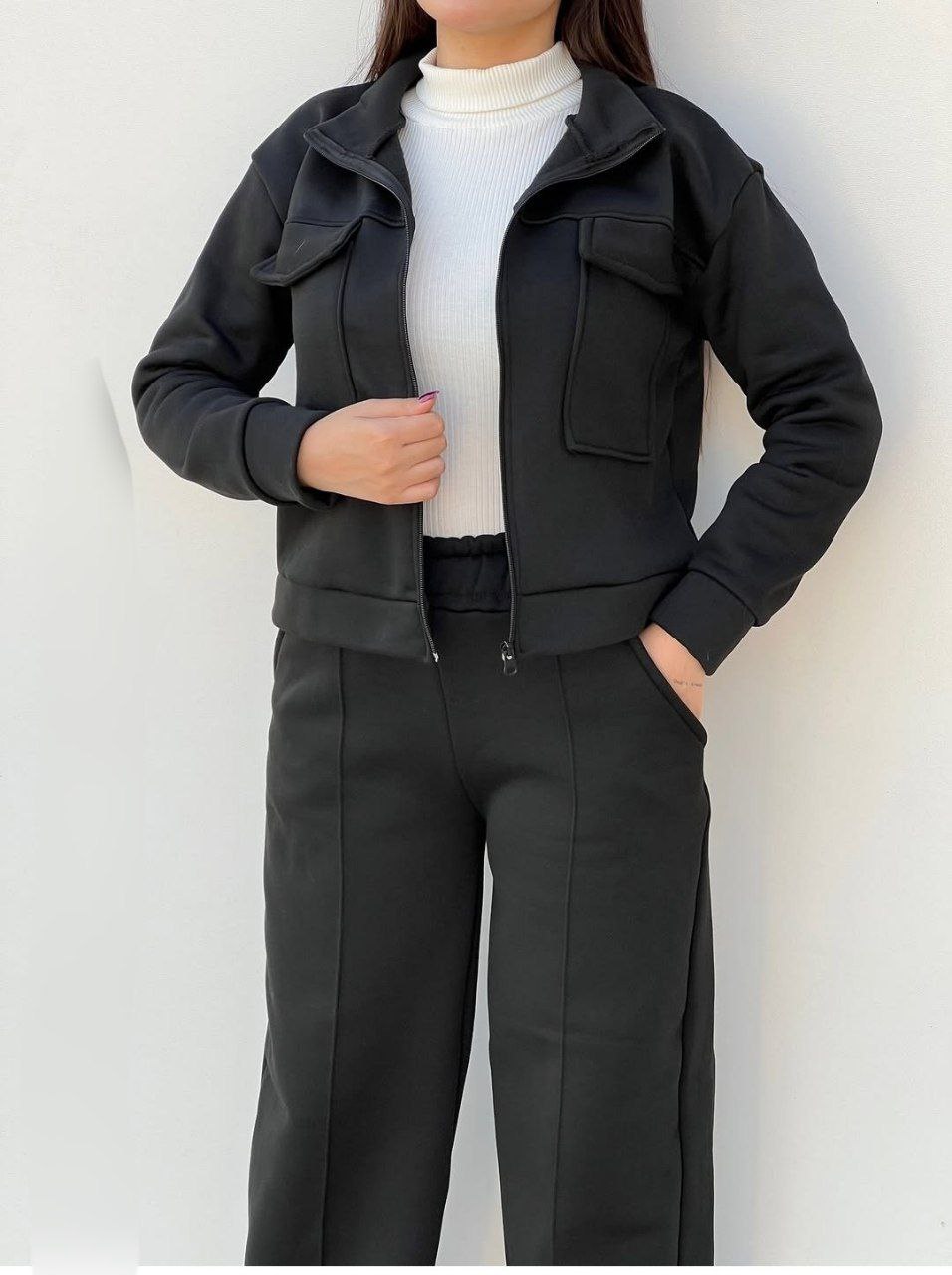 سویشرت کراپ و شلوار زنانه جنس دورس کرکی فری سایز 36 تا 46 - کد 1232