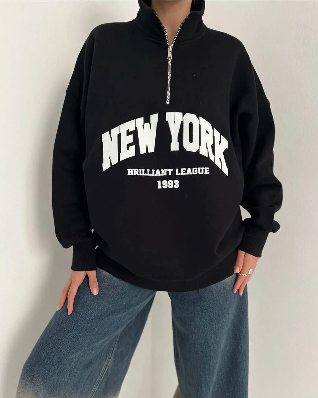هودی نیم‌زیپ نیویورک - دورس کرکی فوق نرم - فری سایز (۳۶ تا ۴۶) - طرح NYC ترند‌روز 6023