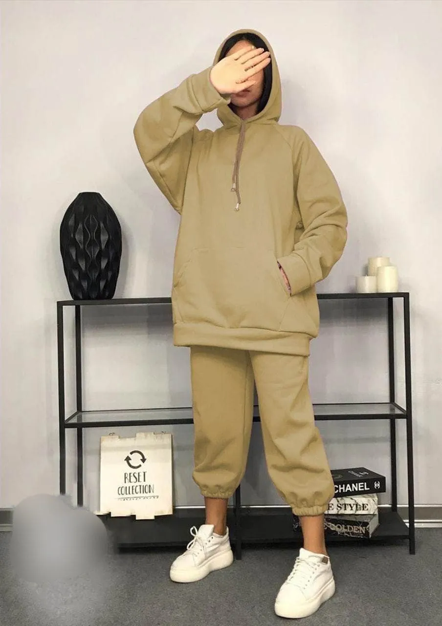 ست هودی و شلوار جاگر زنانه جنس پنبه کرکی فری سایز 36 تا 44 - کد 1712