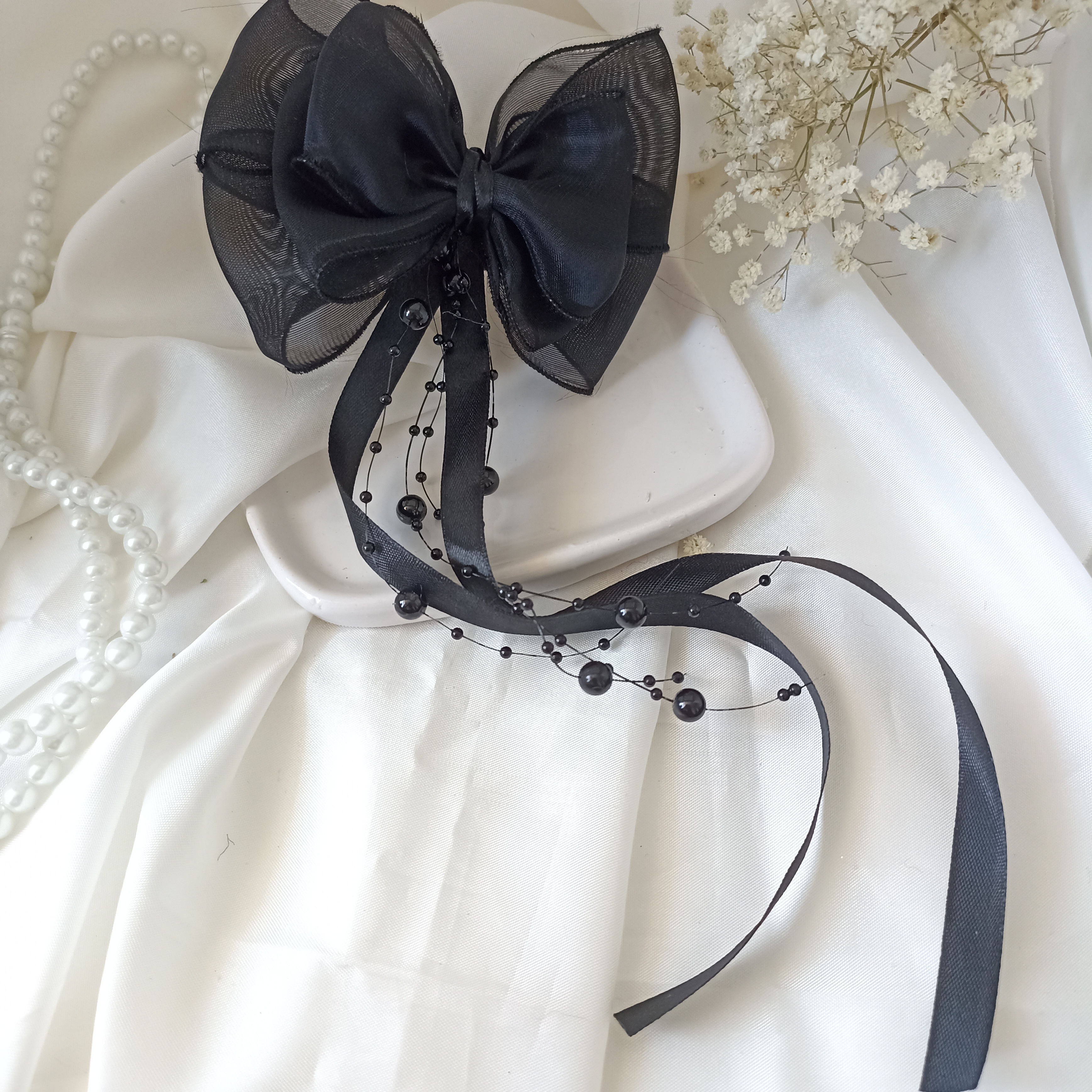 پاپیون حریر اویز مرواریدی