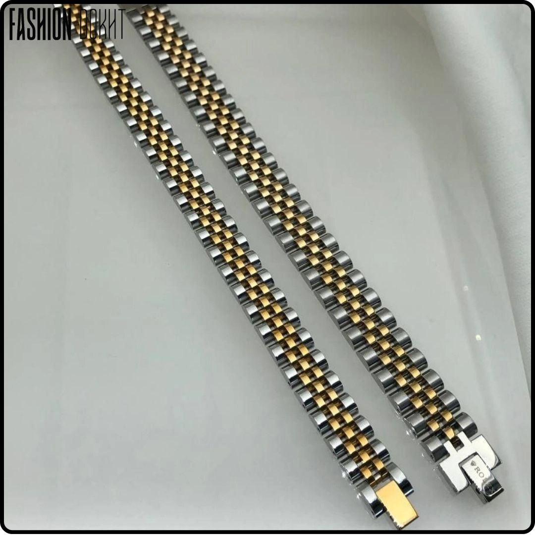 دستبند رولکس مردانه استیل با طراحی مدل بند ساعتی و کیفیت بالا