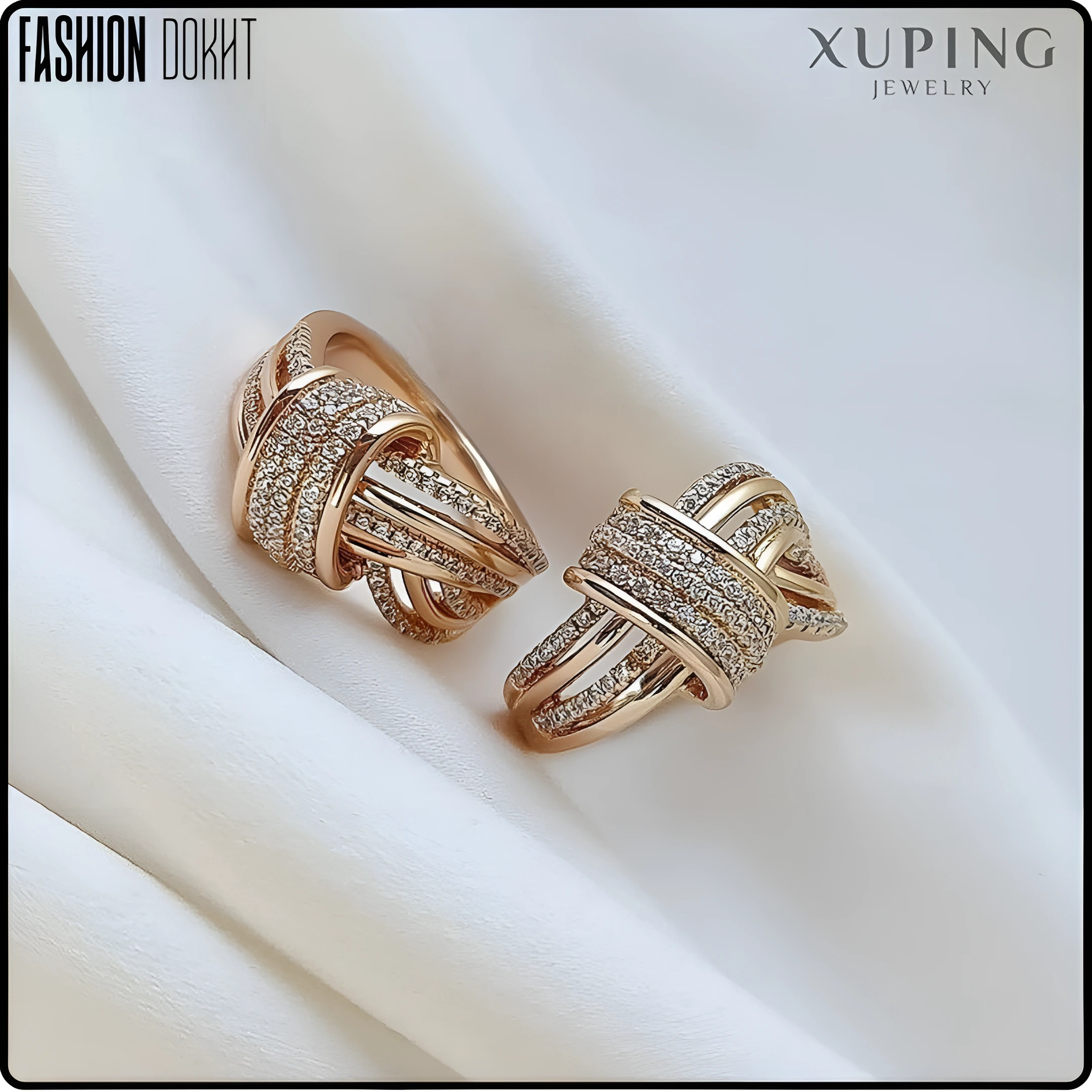 انگشتر گره جواهری برند ژوپینگ Xuping با طراحی شیک و نگین‌های مخراج‌کاری شده