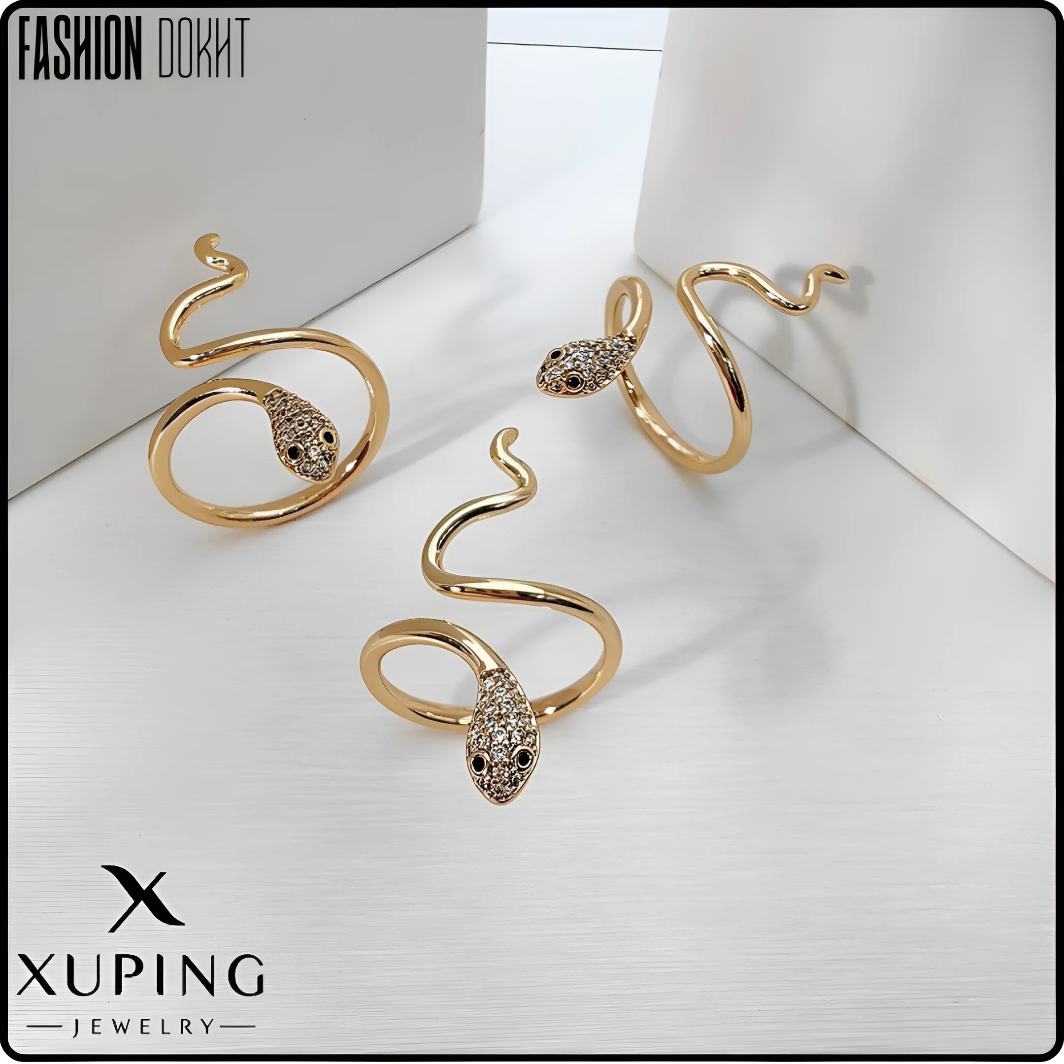 انگشتر مار نگین‌دار ژوپینگ Xuping با طراحی لوکس و روکش طلا