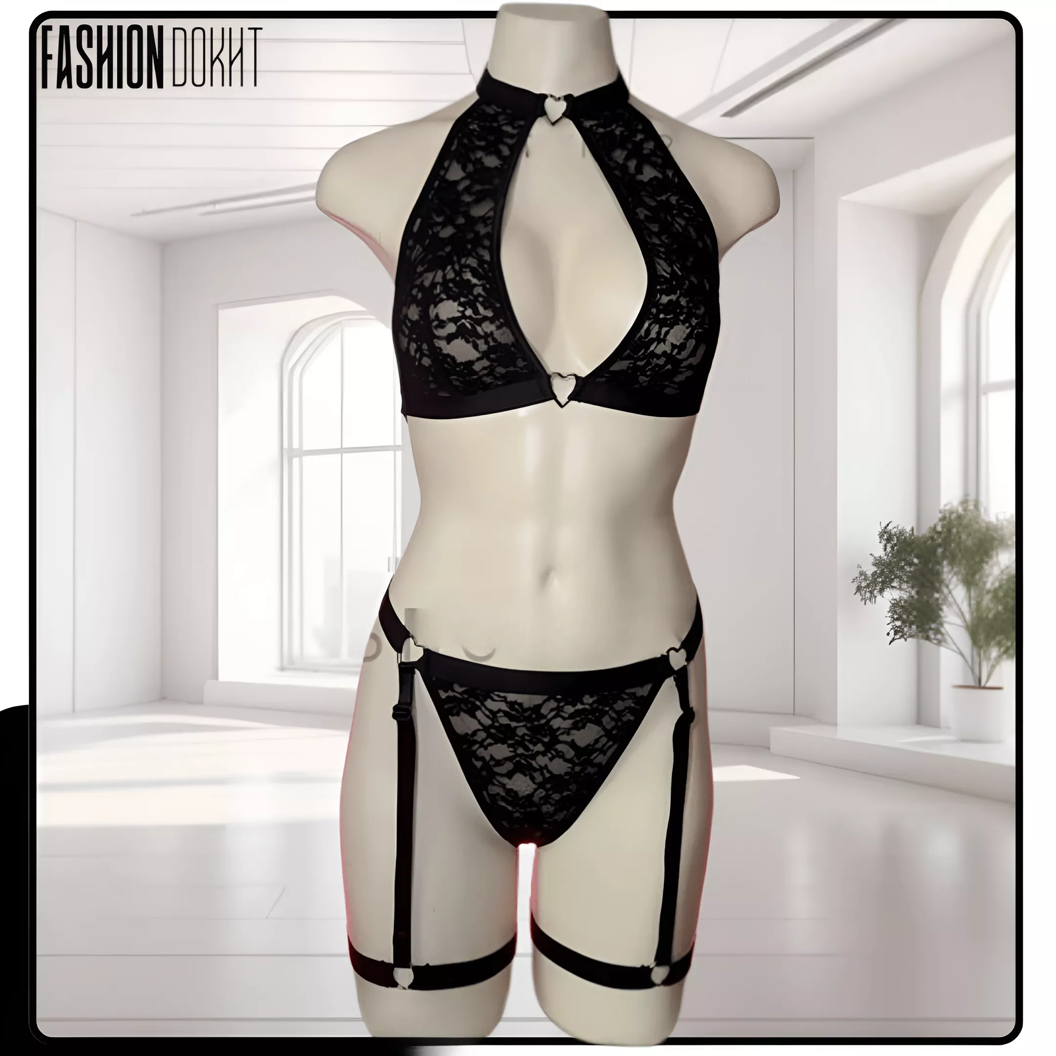 ست سوتین و شورت گارتر دار فری سایز کش و گیپور موجود در فشن دخت، مناسب سایزهای 36 تا 44