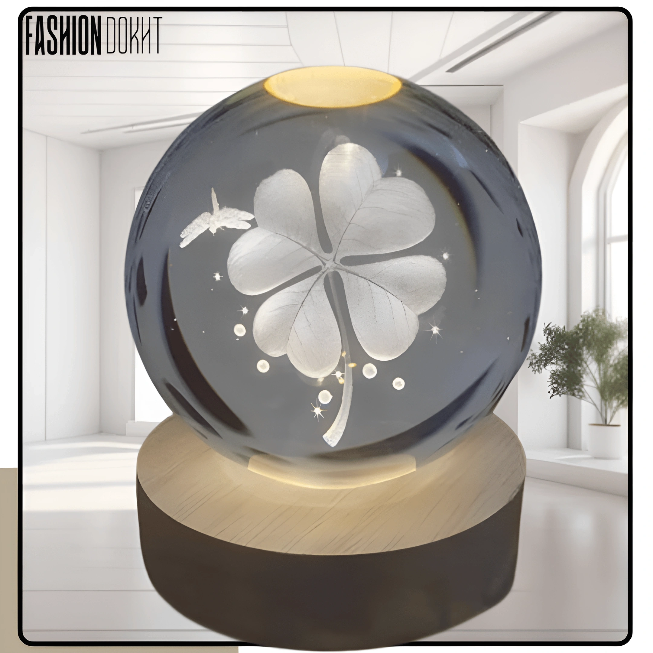 گوی دکوری طرح گیاه سه‌پر برای دکوراسیون، فنگ شویی و تزئینات خانه و دفتر کار