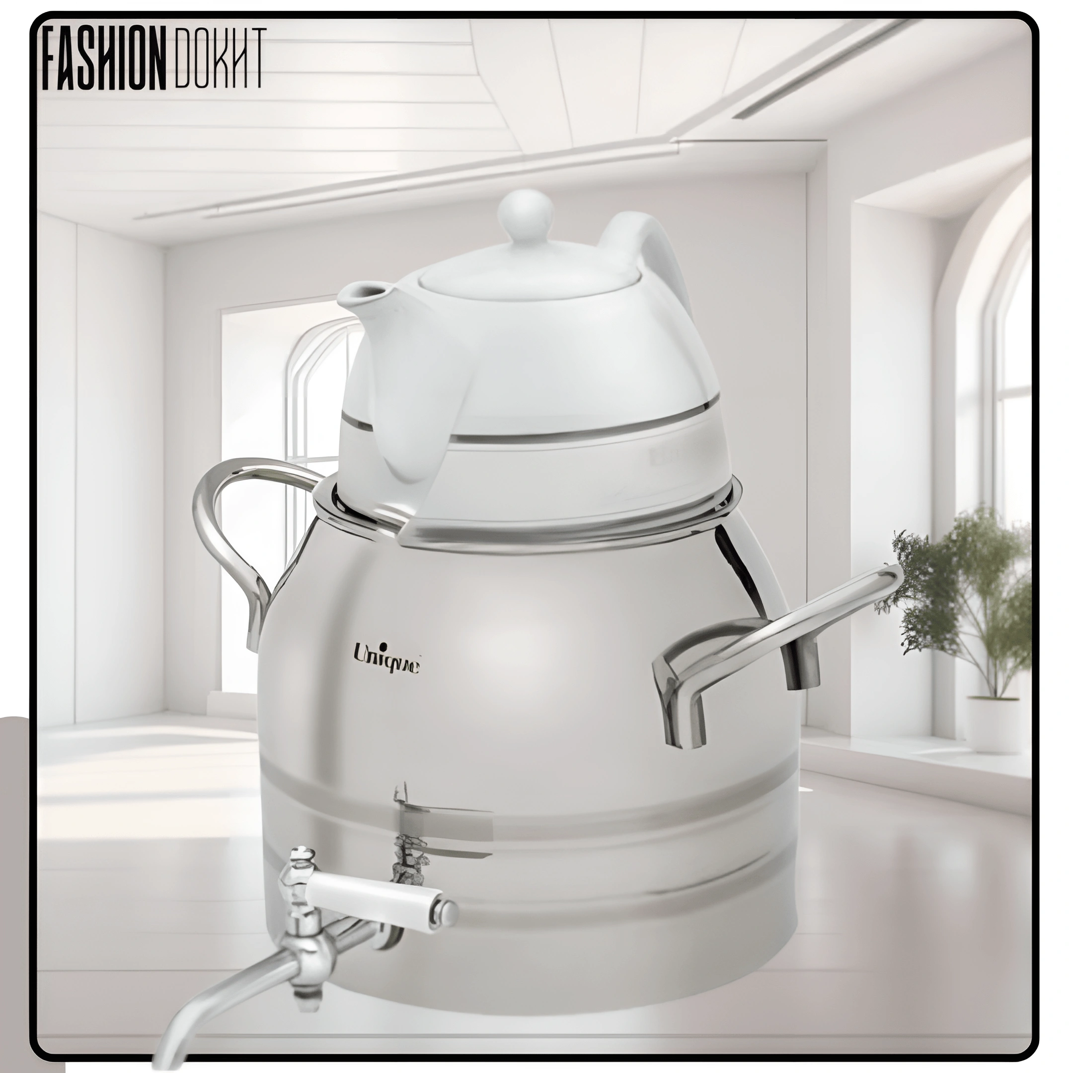 کتری و قوری استیل یونیک 4 لیتری با قوری چینی 1 لیتری - خرید از فشن دخت