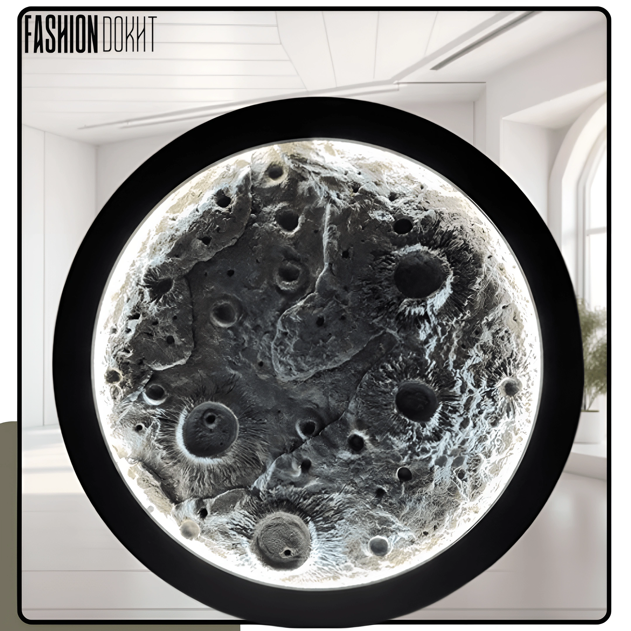 تابلو نقاشی برجسته ماه با قطر 60 سانتی‌متر و نورپردازی LED.