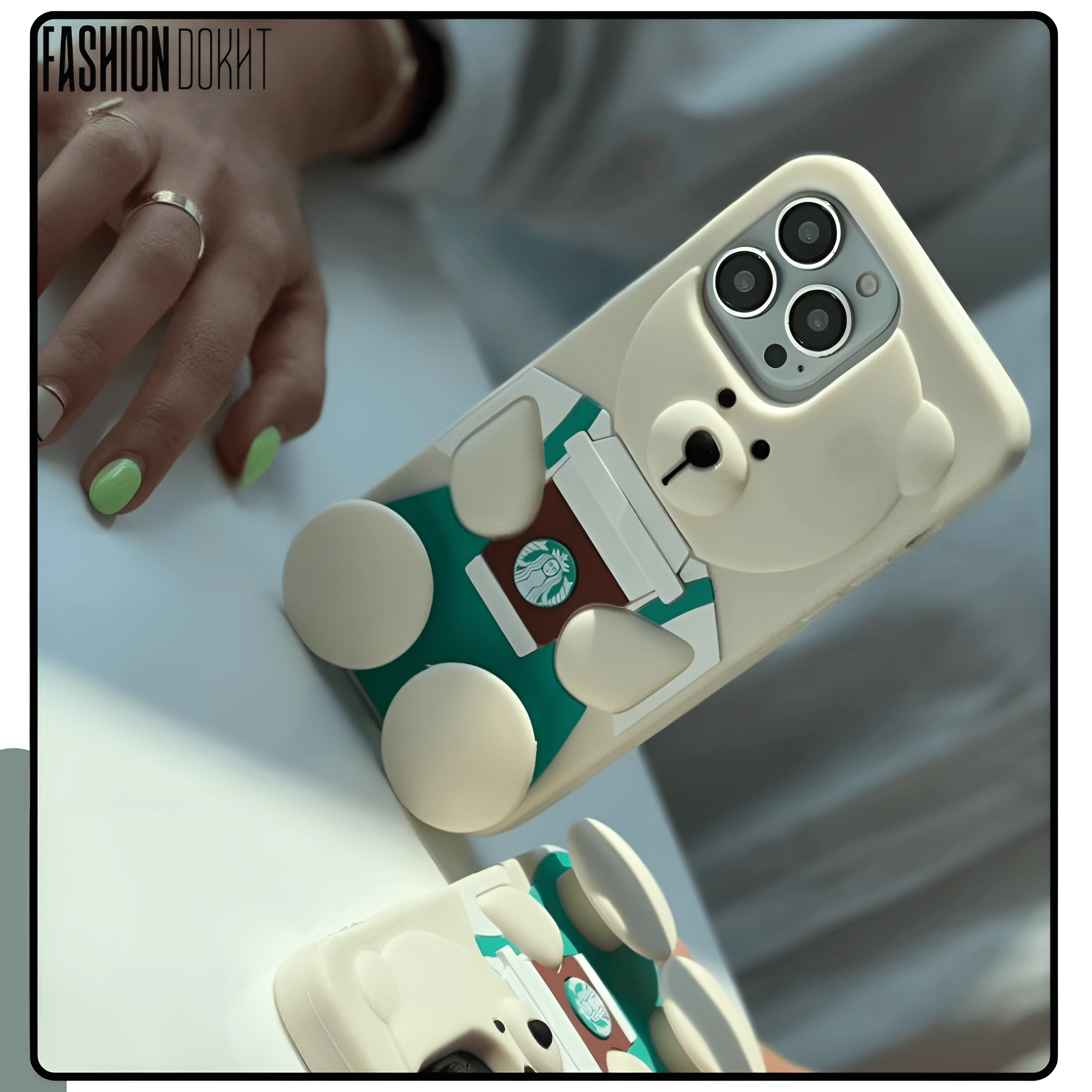 قاب گوشی موبایل آیفون استندی مدل تدی Star Bucks سیلیکونی برای آیفون 11 تا 15 پرو مکس