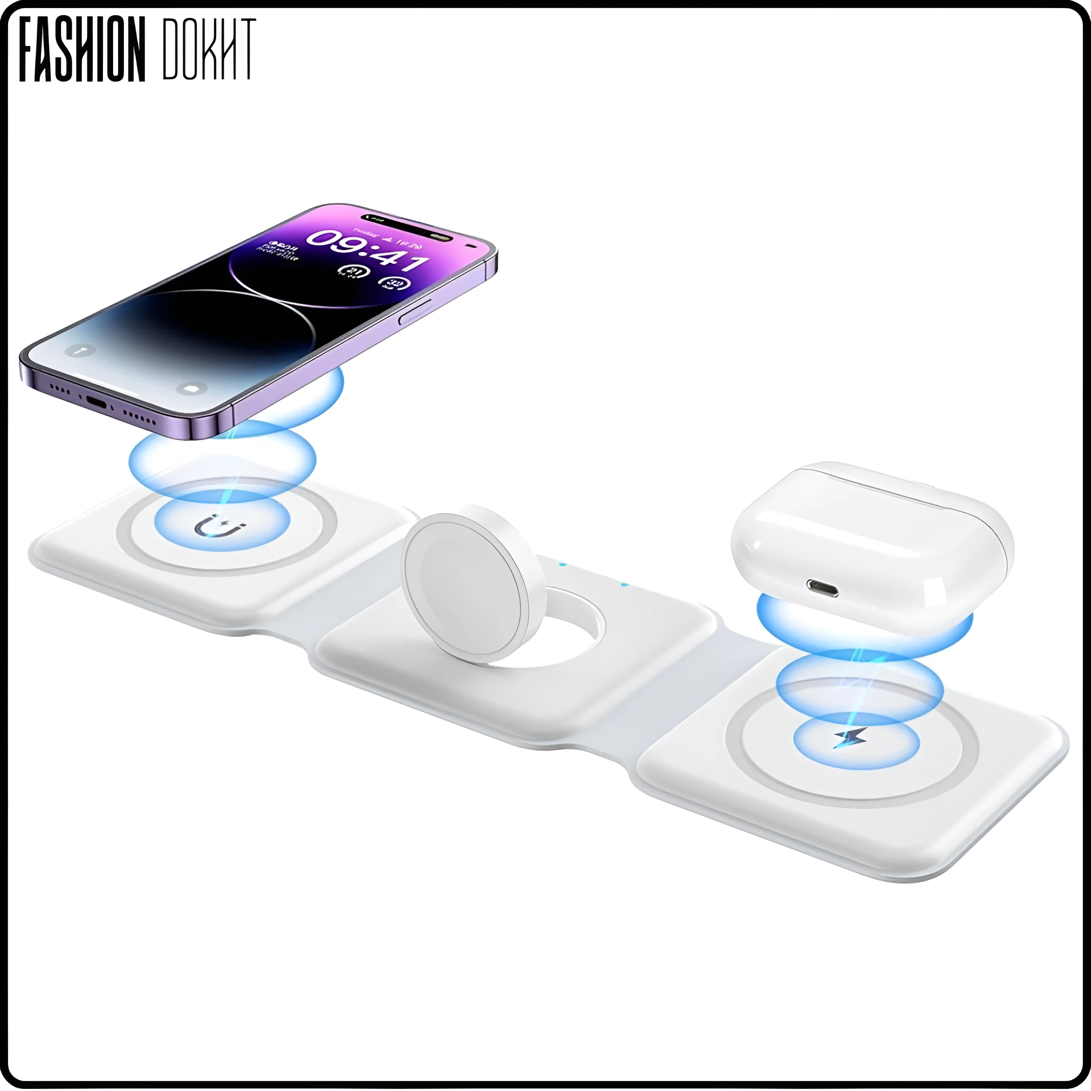 شارژر مغناطیسی بی‌سیم ۳ در ۱ مناسب برای آیفون، سامسونگ و اپل واچ – فروشگاه فشن دخت