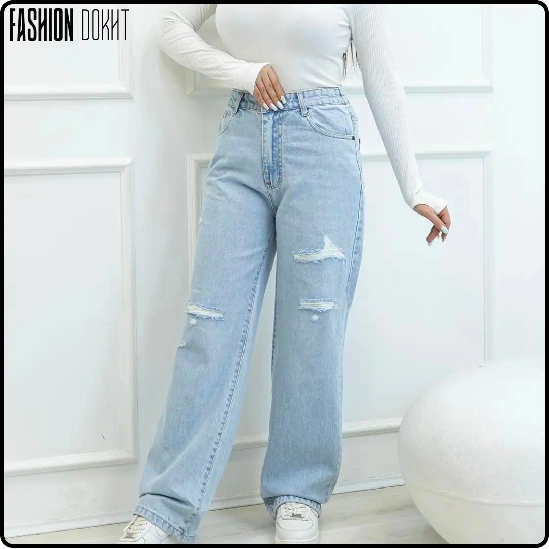 شلوار نیم بگ زاپ‌دار آبی یخی زنانه با کمر کشی و جیب، مناسب استفاده روزمره از فروشگاه فشن دخت