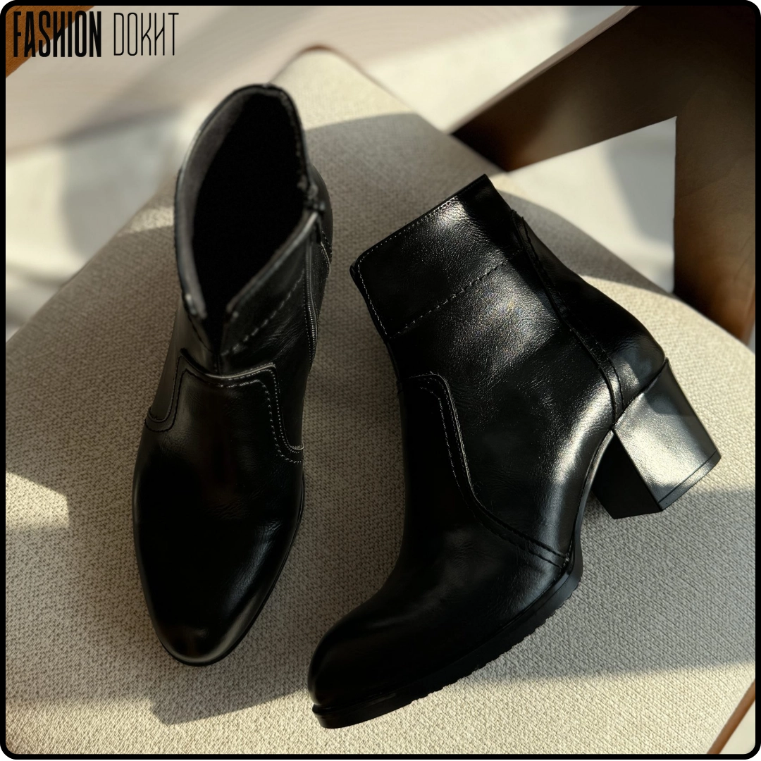 نیم بوت زنانه مشکی با پاشنه 5 سانتی‌متری، طراحی زیبا و کیفیت بالا، برند فشن دخت