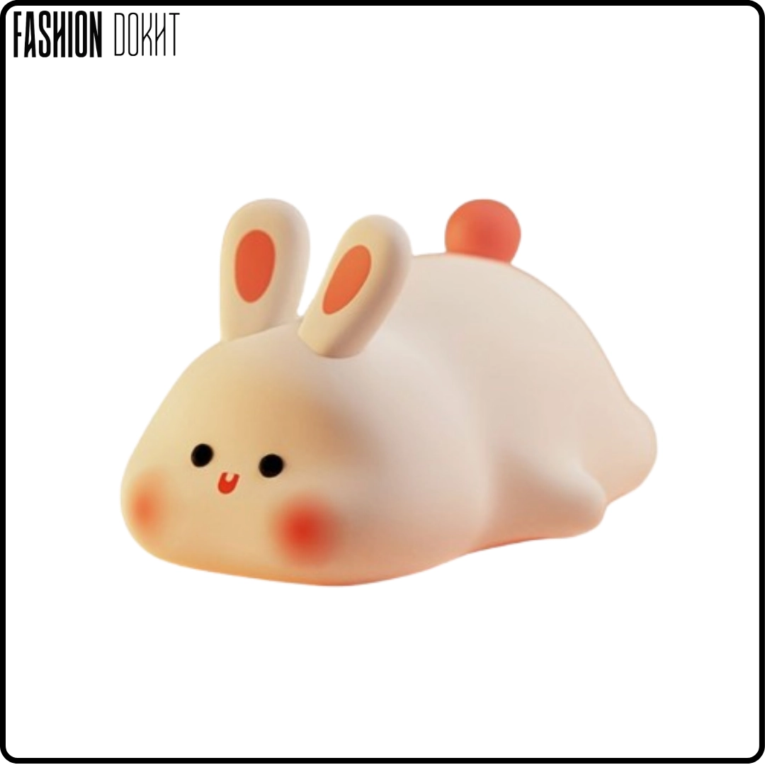 چراغ خواب فانتزی مدل خرگوش به رنگ سفید - در حال نمایش نور زرد گرم با قابلیت کنترل لمسی