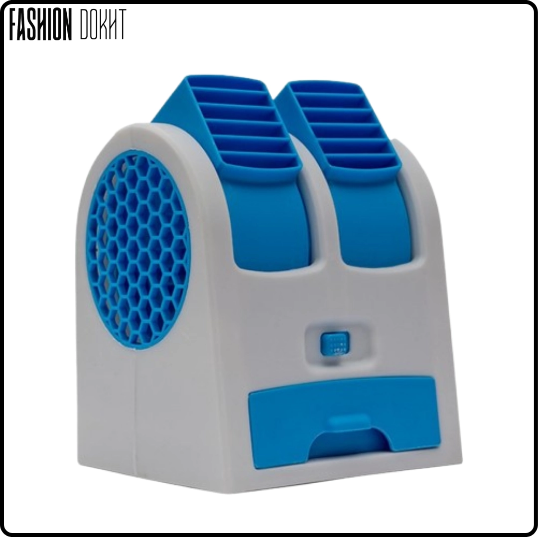 مینی کولر رومیزی Mini Fan در رنگ سبز - در حال کار با باتری و کابل USB - ابعاد ۱۰x۱۲x۱۳.۵ سانتی‌متر