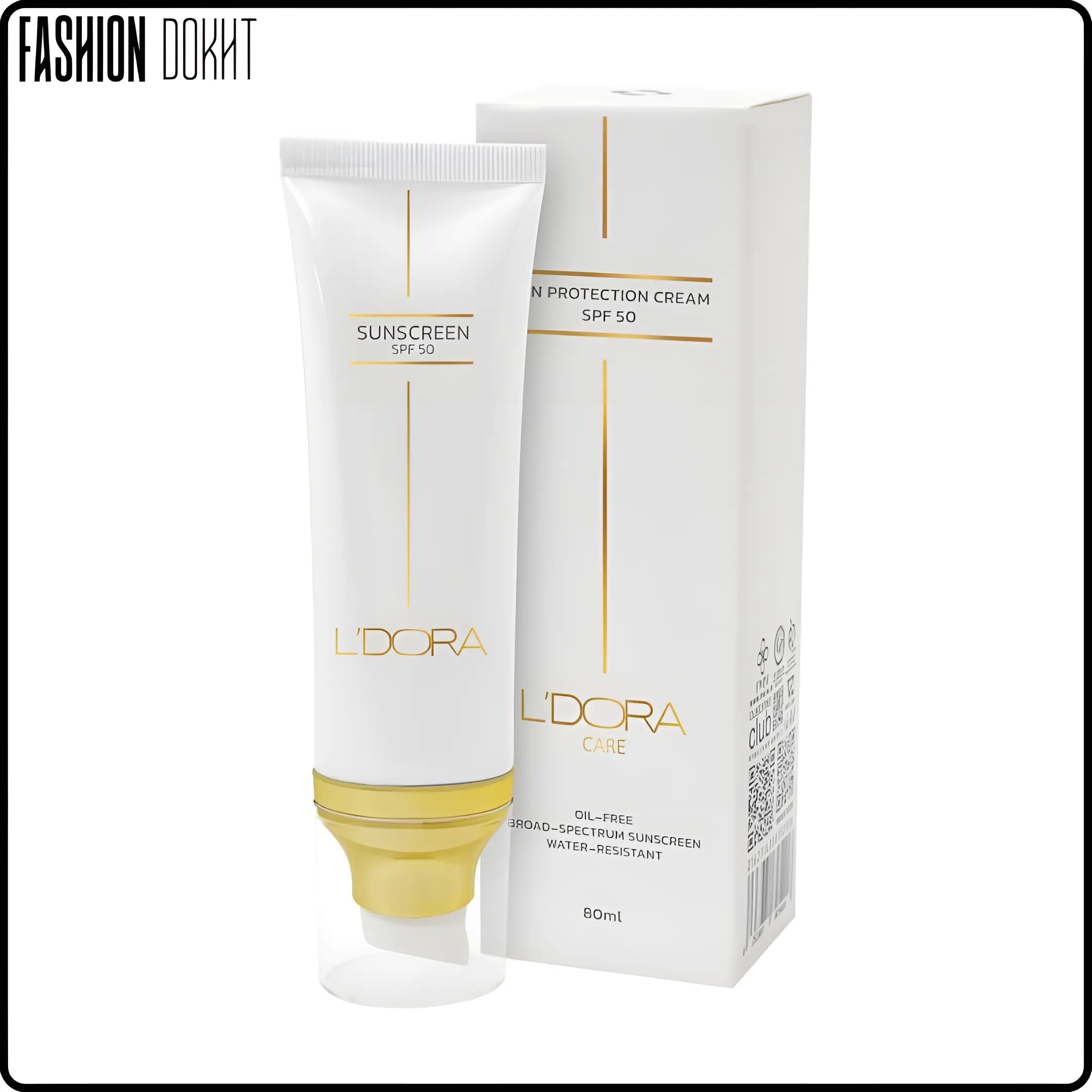 کرم ضدآفتاب لدورا کر SPF50 بی رنگ مناسب انواع پوست حجم ۸۰ میلی لیتر