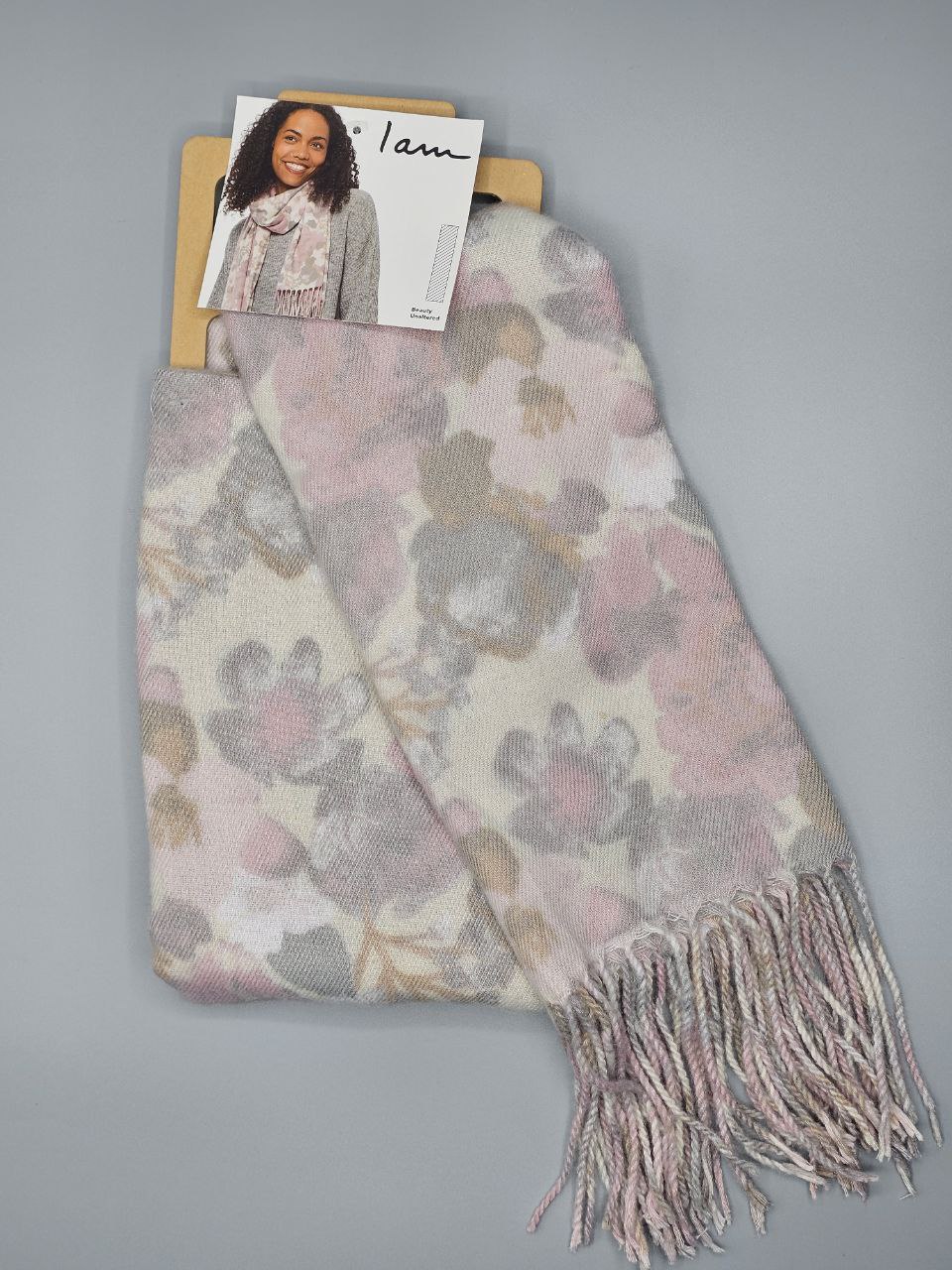 شال گلدار صورتی طوسی کد ۳۲۳ برند آی ام