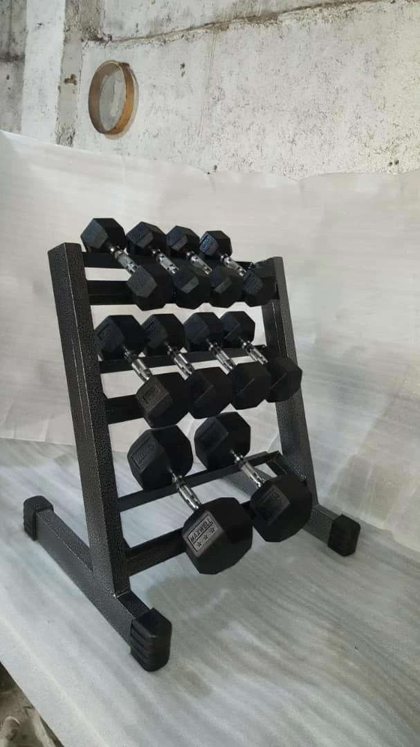 دمبل ۶ ضلعی ست کامل ۱۰۰ کیلویی با جا دمبلی