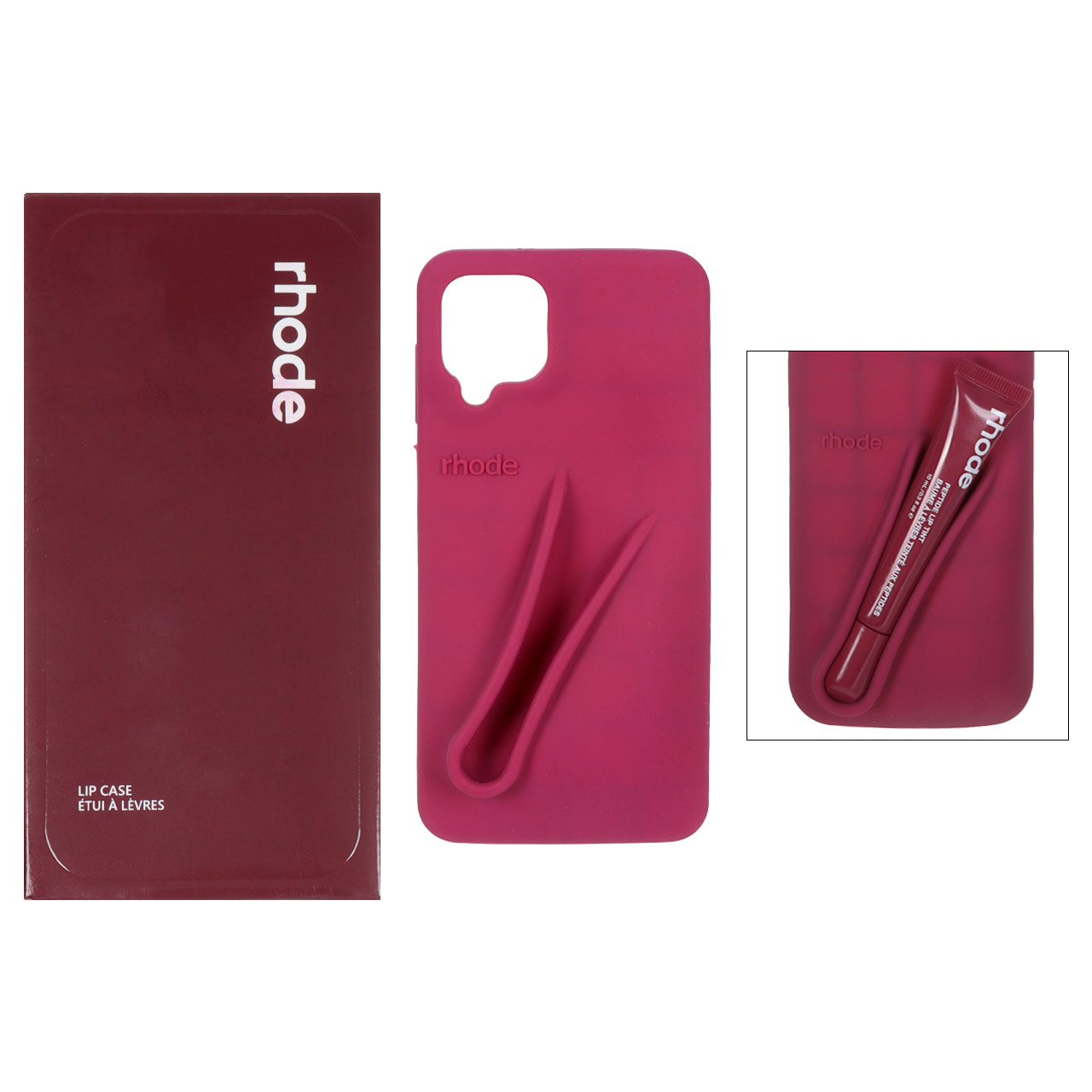 قاب سیلیکونی پاک کنی اورجینال rhode با ست لیپ گلاس Samsung Galaxy A12 / M12 / F12 - آلبالویی (پک دا