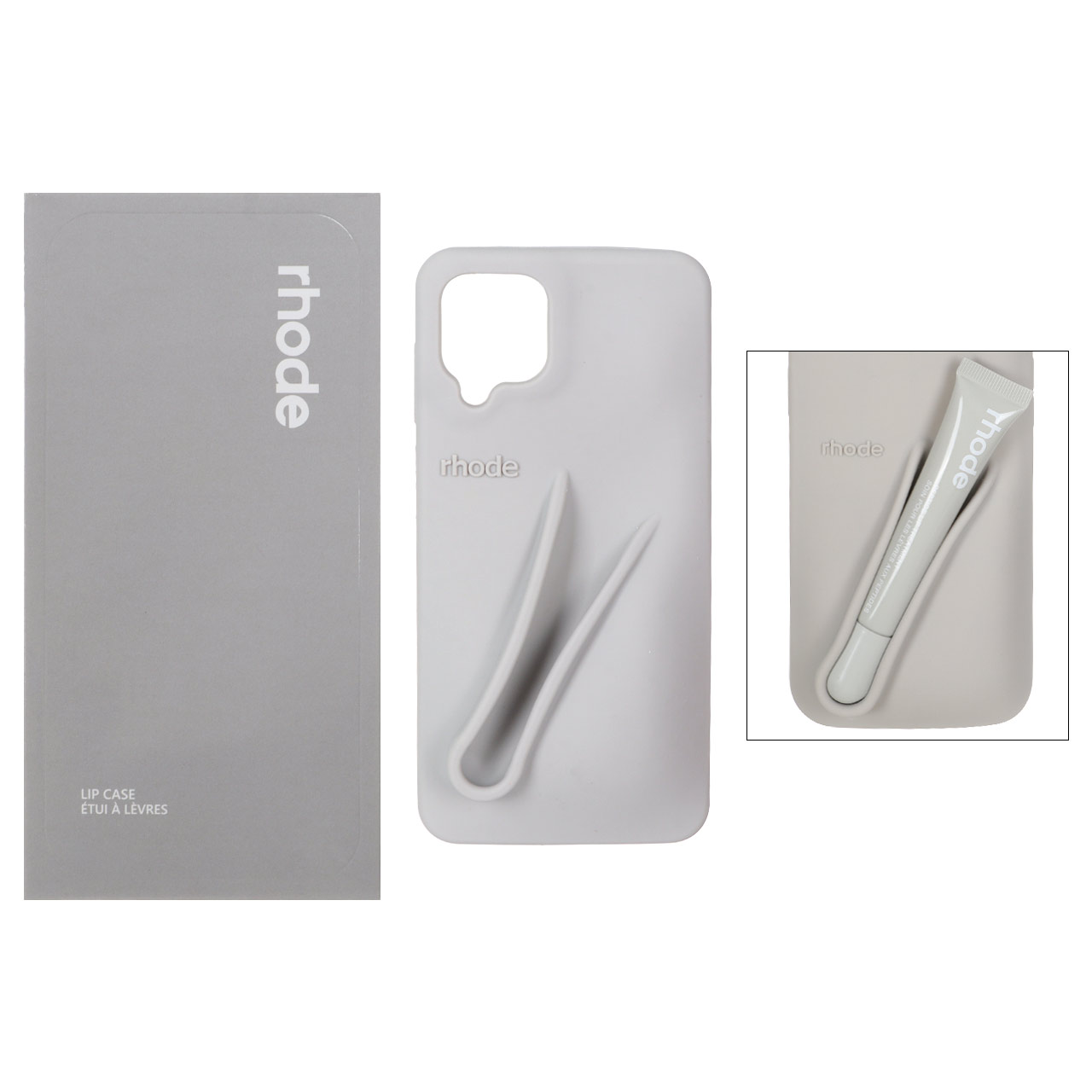 قاب سیلیکونی پاک کنی اورجینال rhode با ست لیپ گلاس Samsung Galaxy A12 / M12 / F12 - طوسی (پک دار)