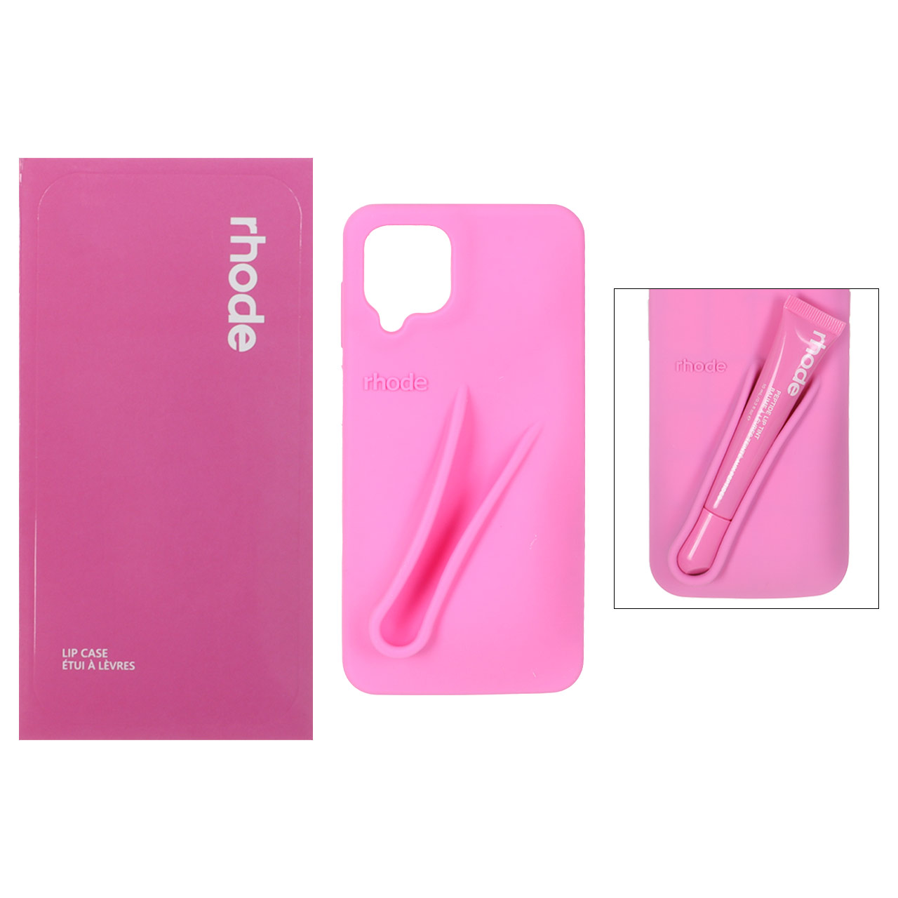 قاب سیلیکونی پاک کنی اورجینال rhode با ست لیپ گلاس Samsung Galaxy A12 / M12 / F12 - صورتی (پک دار)