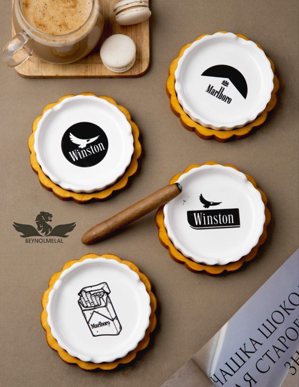 زیر سیگاری سرامیکی با کف چوبی، مقاوم و زیبا