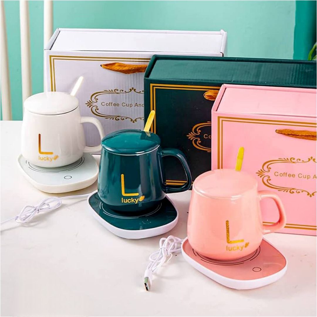 ماگ هیتر دار با جعبه کادویی در رنگ‌های سبز، صورتی، سفید و مشکی