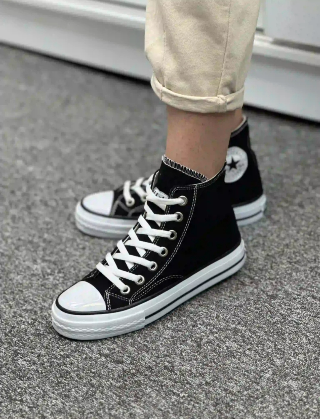 کتونی آل استار ساقدار زنانه رنگ مشکی کتونی دخترانه الستار کانورس