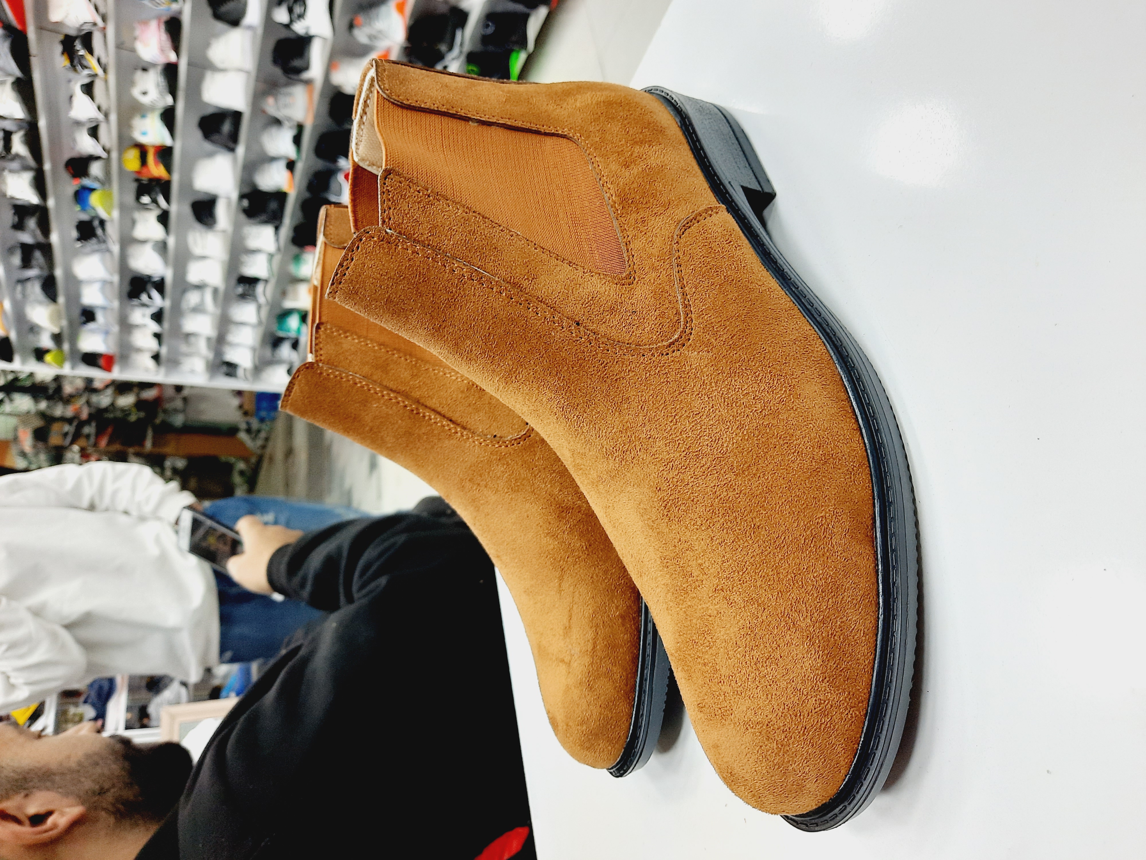 کفش نیم بوت مردانه چرم اشبالت رنگ شتری  بغل کشی PAPINUS