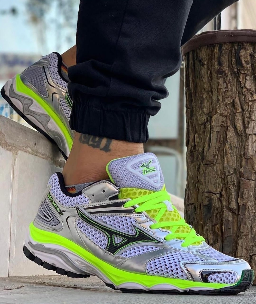 کتونی میزانو مردانه رنگ جدید طوسی سبز MIZUNO WAVE