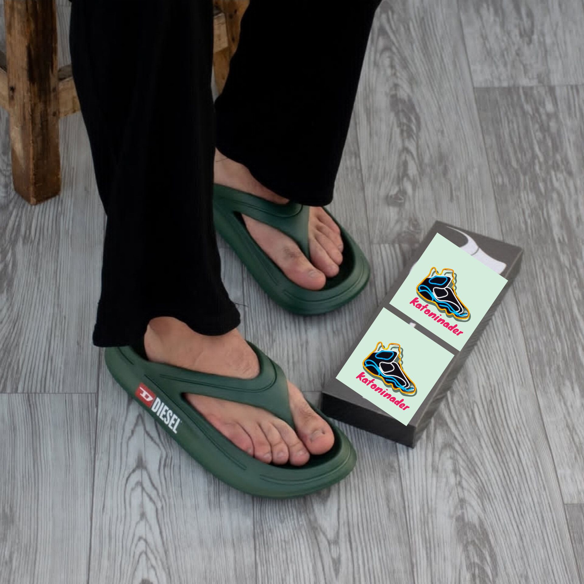 دمپایی مردانه لژ دار نگار انگشتی رنگ سبز کله غازی مدل دیزل جدید و ترند