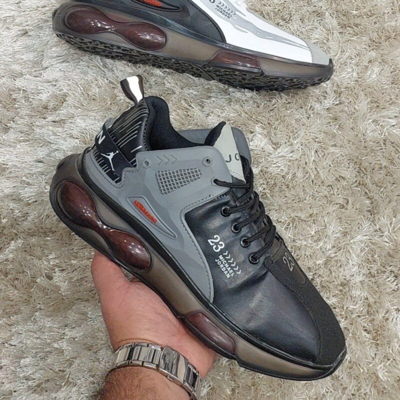 آخرین آفباکس کتونی جردن 23 توری فقط وفقط 440 هزار رنگ مشکی طوسی JORDAN