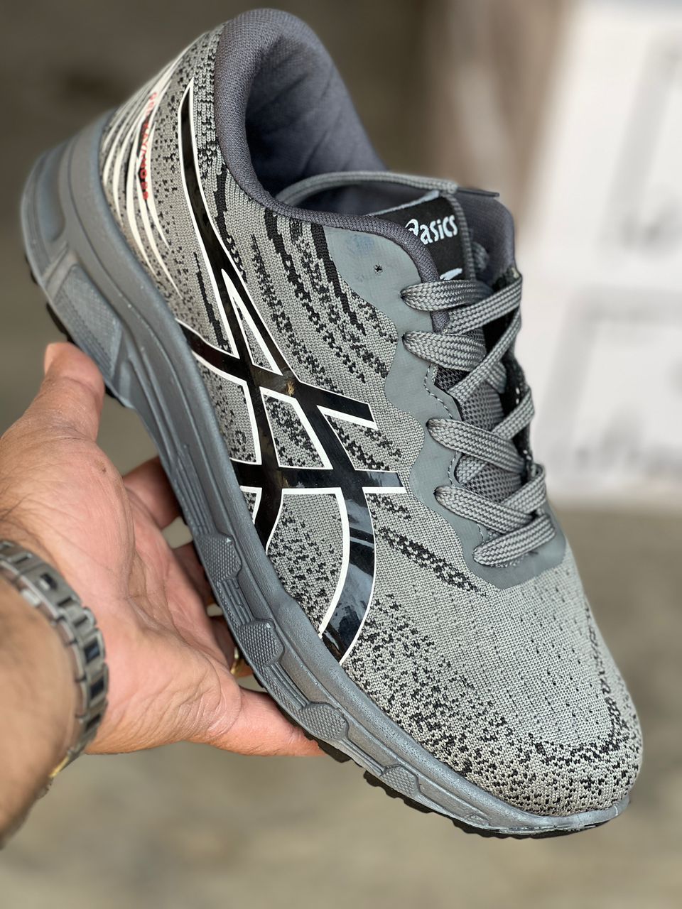 کتونی بزرگپا آسیکس اسوه زیره تزریق رنگ طوسی مشکی مدل پیاده روی