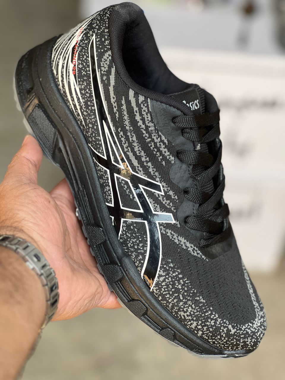 کتونی بزرگپا آسیکس اسوه زیره تزریق رنگ طوسی مشکی مدل پیاده روی