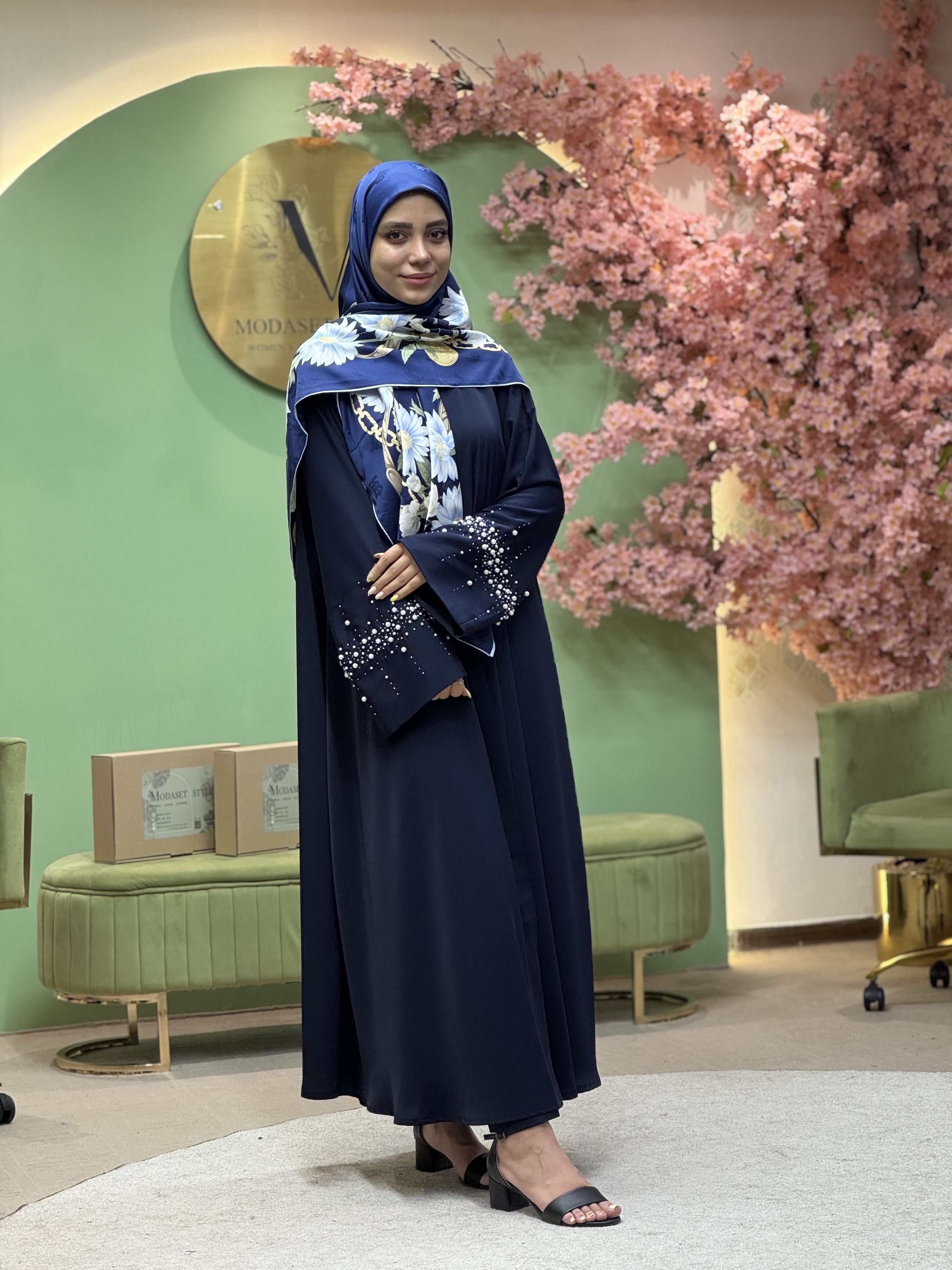 عبا مروارید سرمه ای کد AH52