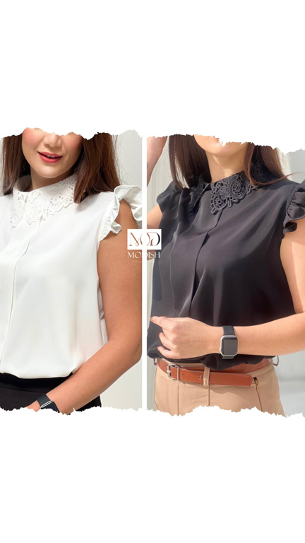 تاپ یقه گیپور مدل آسا در رنگ‌های سفید و مشکی، لباس زنانه شیک