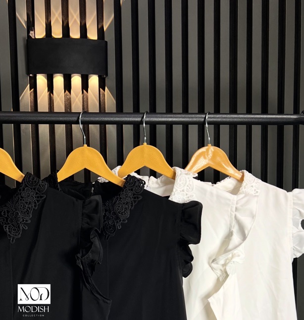 تاپ یقه گیپور مدل آسا در رنگ‌های سفید و مشکی، لباس زنانه شیک