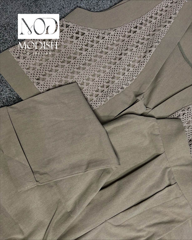 ست قلاب بافی سه تکه لینن کژوال برای روزمره