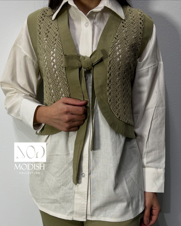 ست قلاب بافی سه تکه لینن کژوال برای روزمره