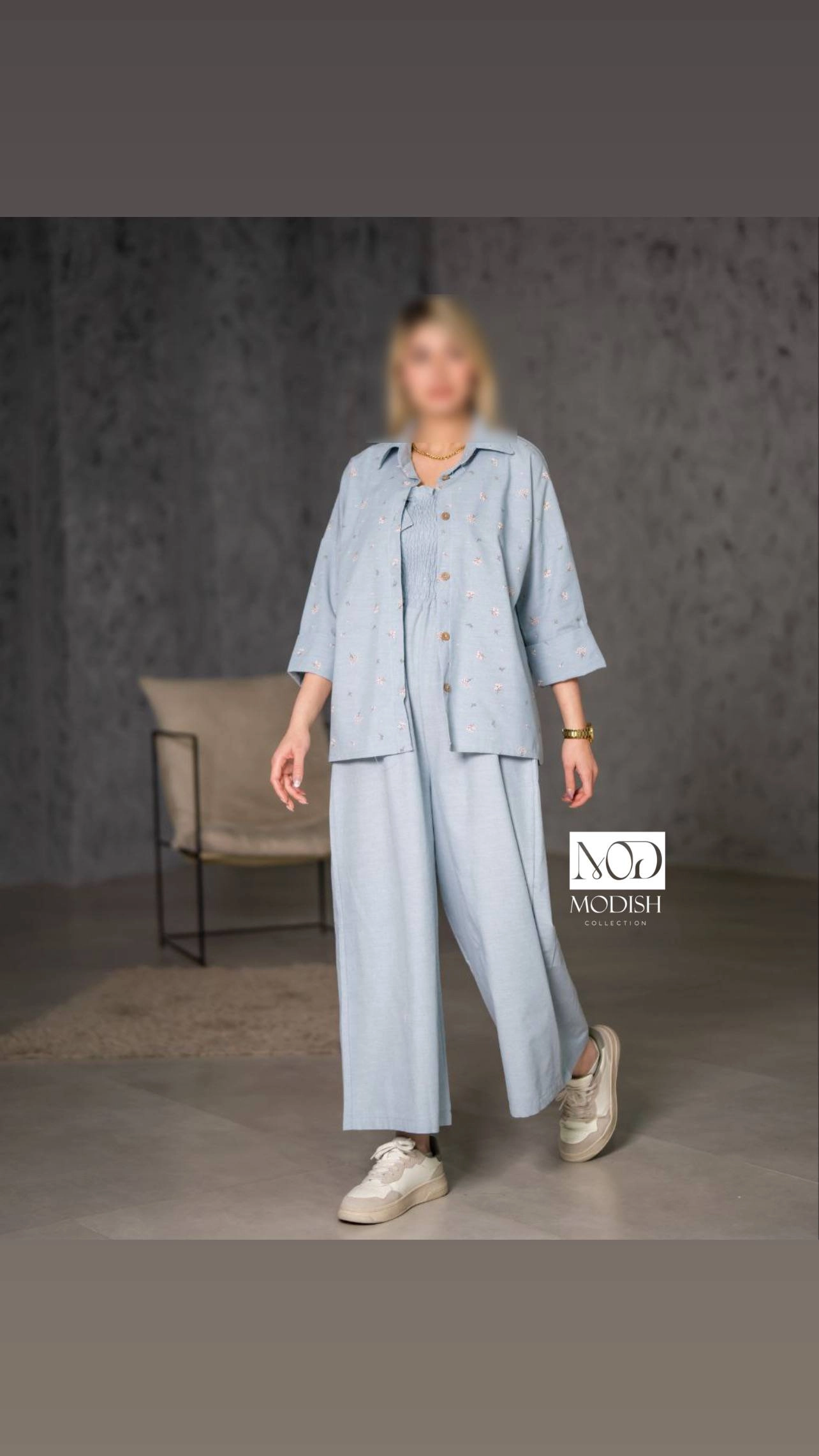 ست اوورال دو تیکه لینن ملانژ برای استایل کژوال و راحت