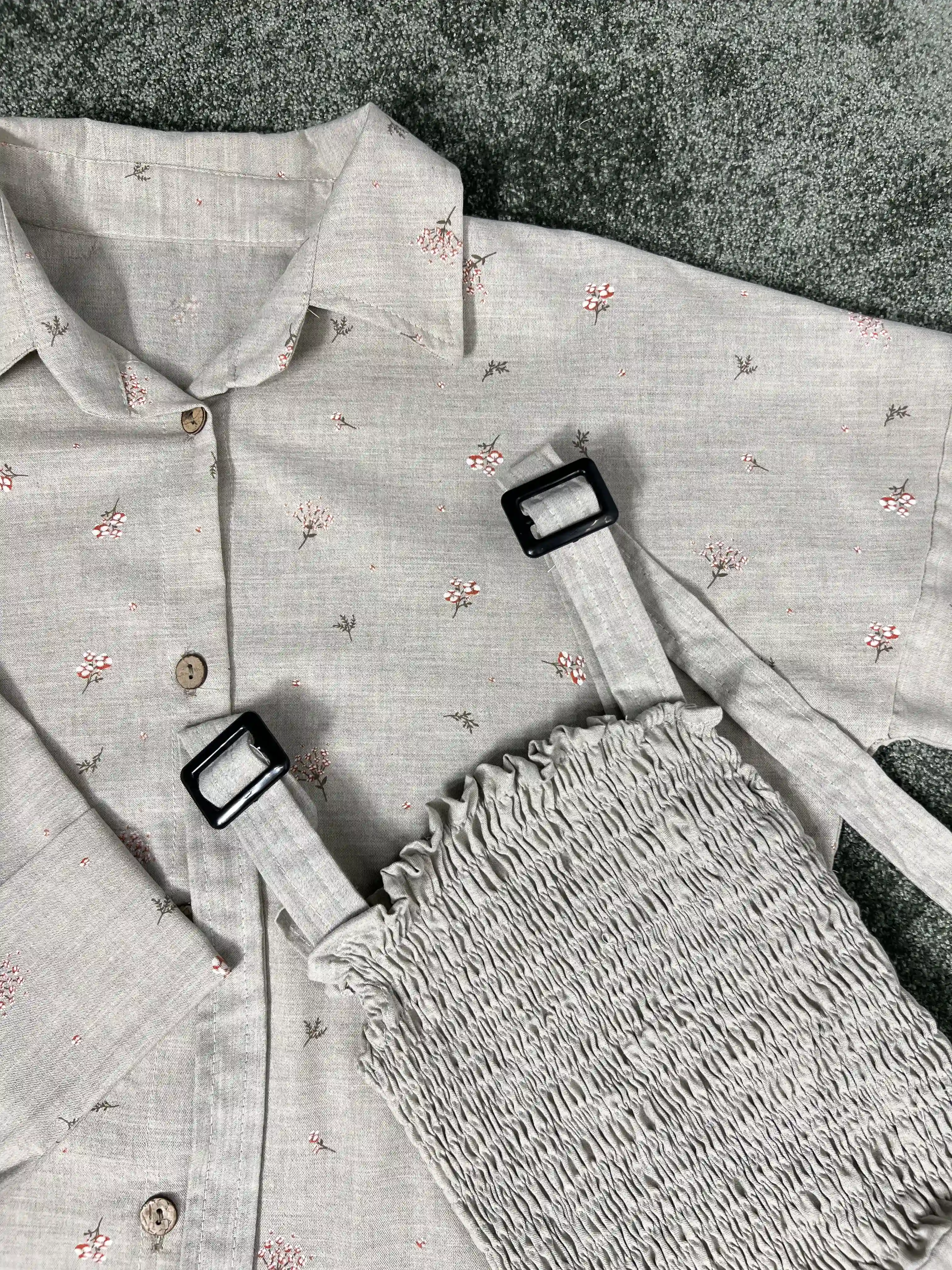 ست اوورال دو تیکه لینن ملانژ برای استایل کژوال و راحت