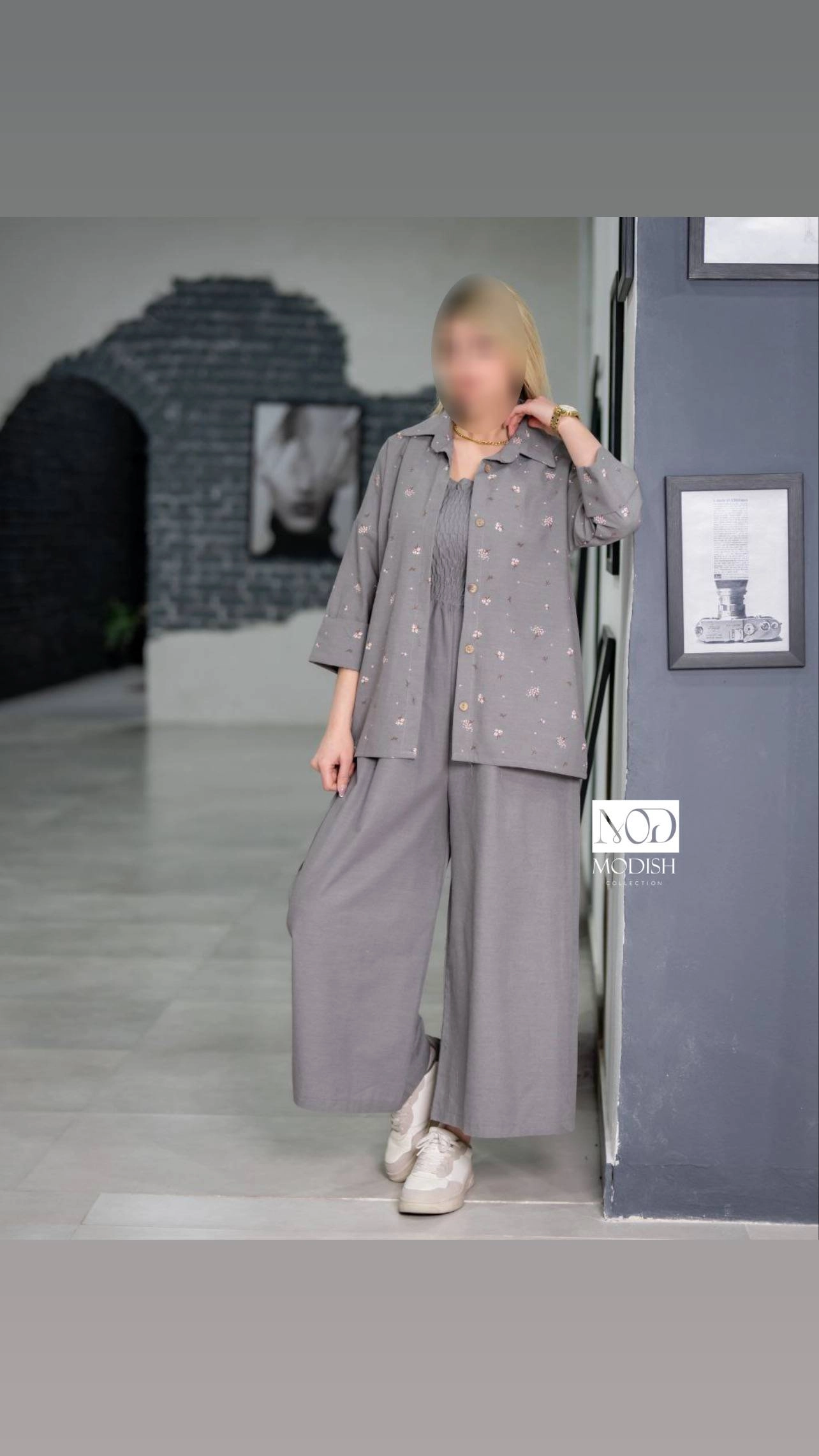 ست اوورال دو تیکه لینن ملانژ برای استایل کژوال و راحت