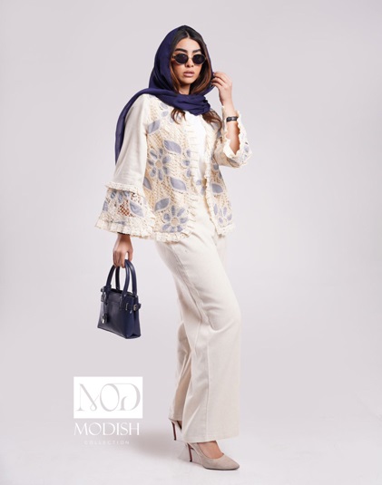 ست مانتو و شلوار جورجا مدل A29 با پارچه لینن حصیری و خامه دوزی