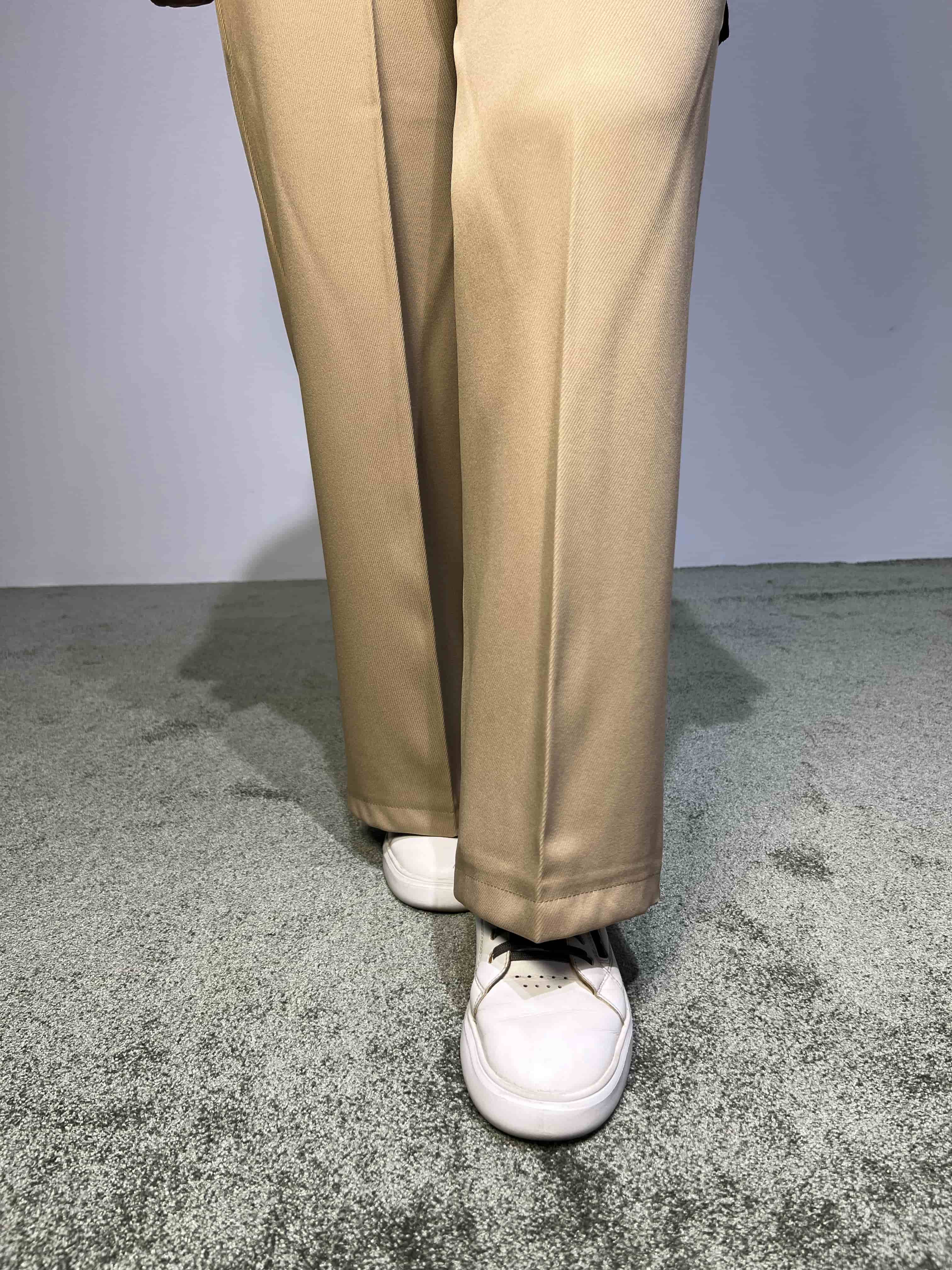 شلوار نیم بگ کجراه زنانه با جنس مازراتی و طراحی مدرن