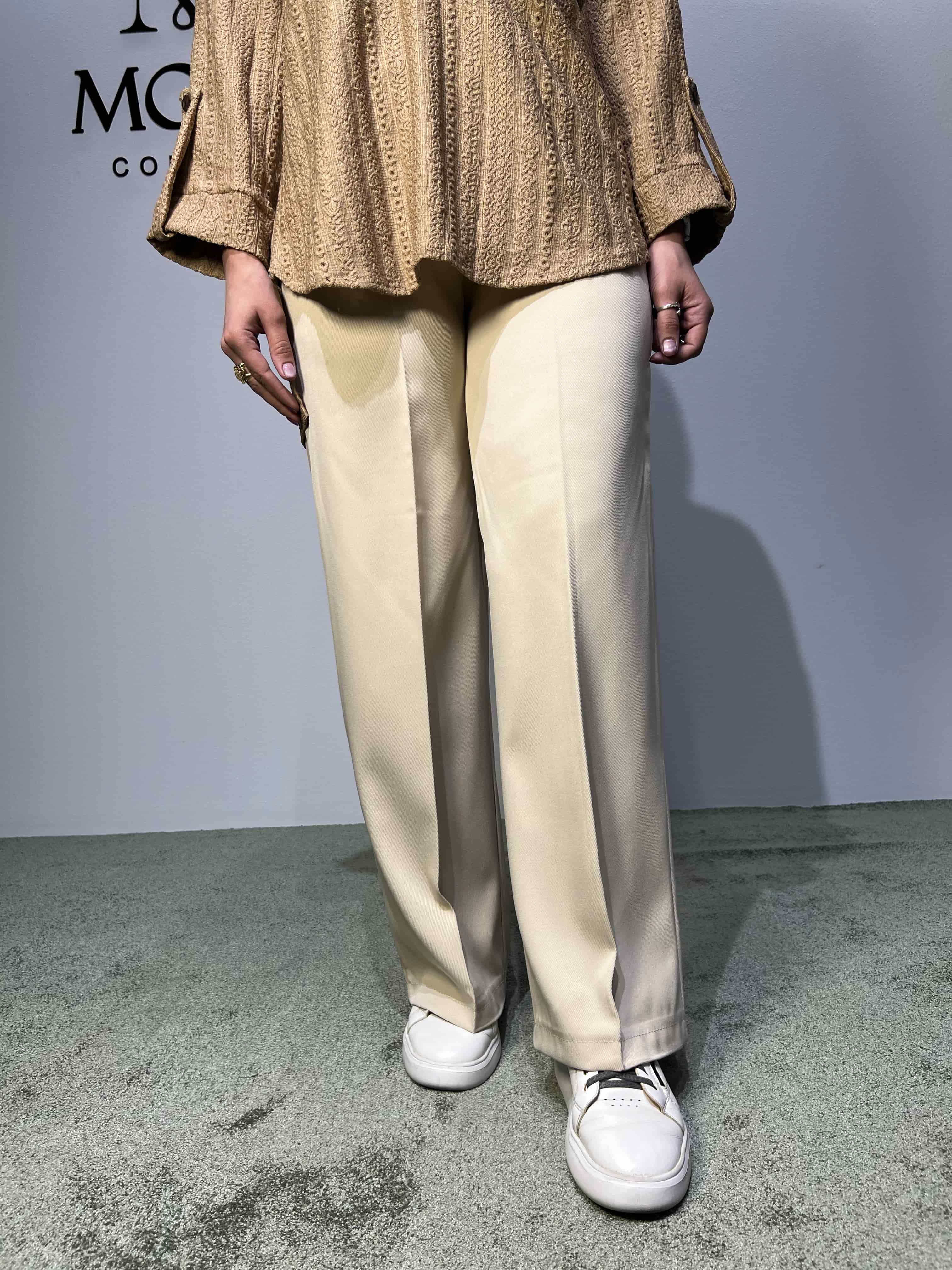 شلوار نیم بگ کجراه زنانه با جنس مازراتی و طراحی مدرن