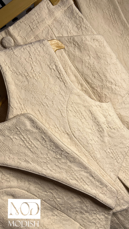 ست ژیله و دامن کنفی با بافت مغزی دوزی ترک برای مهمانی و دورهمی