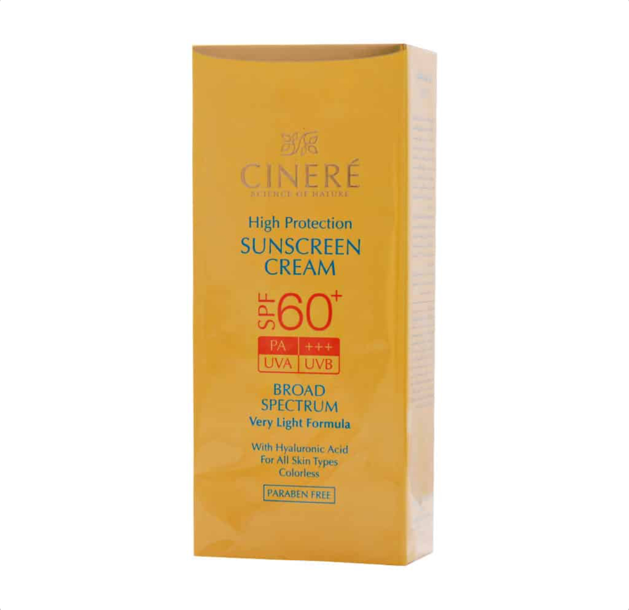 کرم ضدآفتاب بی رنگ +SPF 60 انواع پوست سینره Cinere