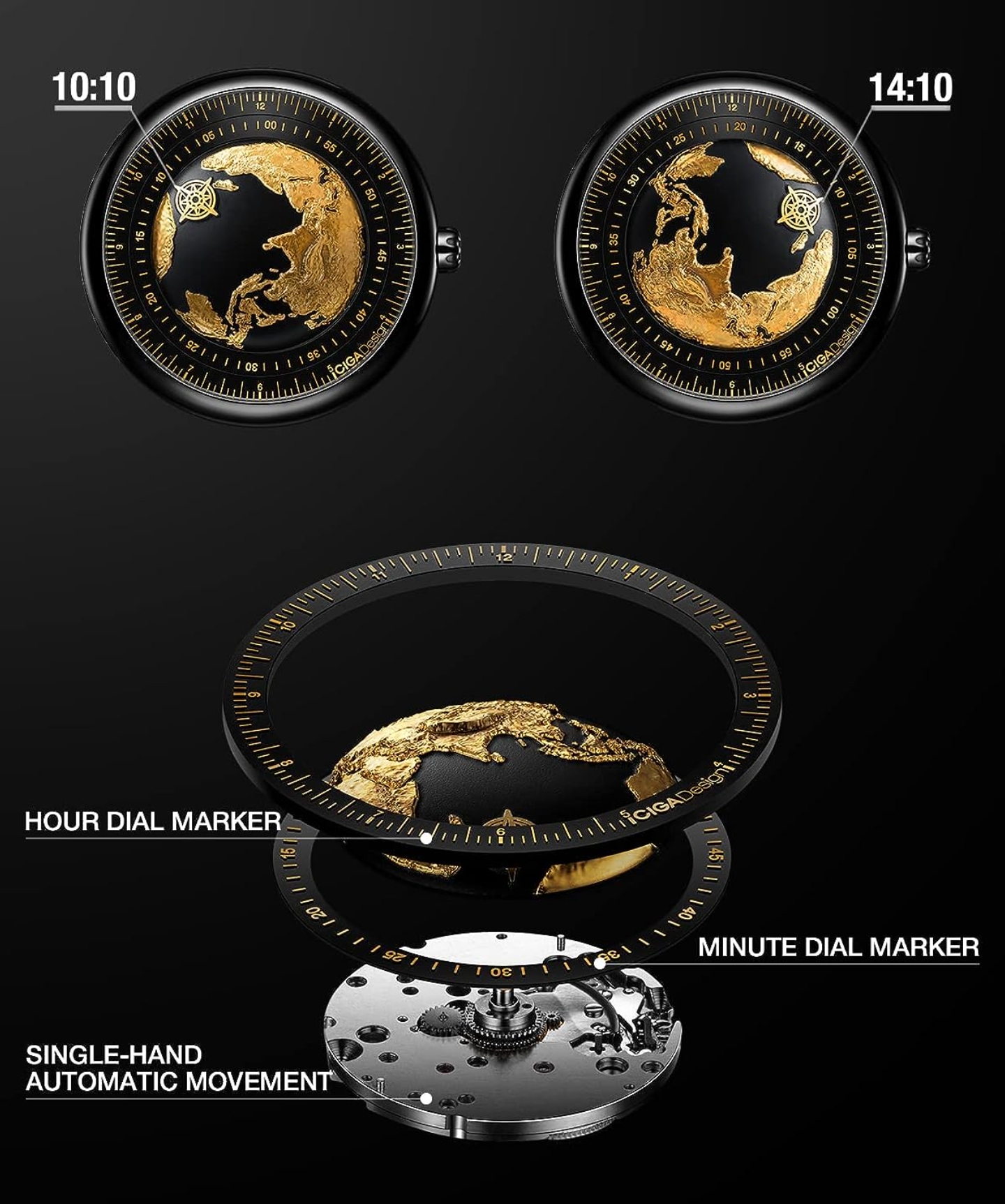 ساعت مچی مکانیکی شیائومی با طلا ۲۴عیار CIGA Design