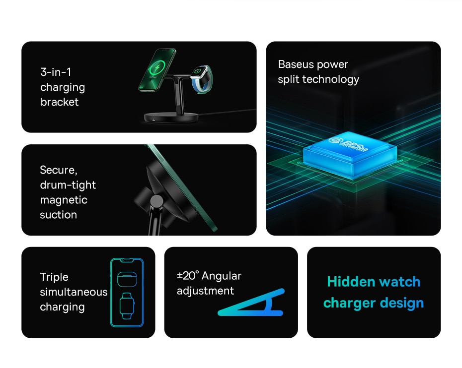 پایه شارژر بی‌سیم مغناطیسی چندمنظوره Baseus