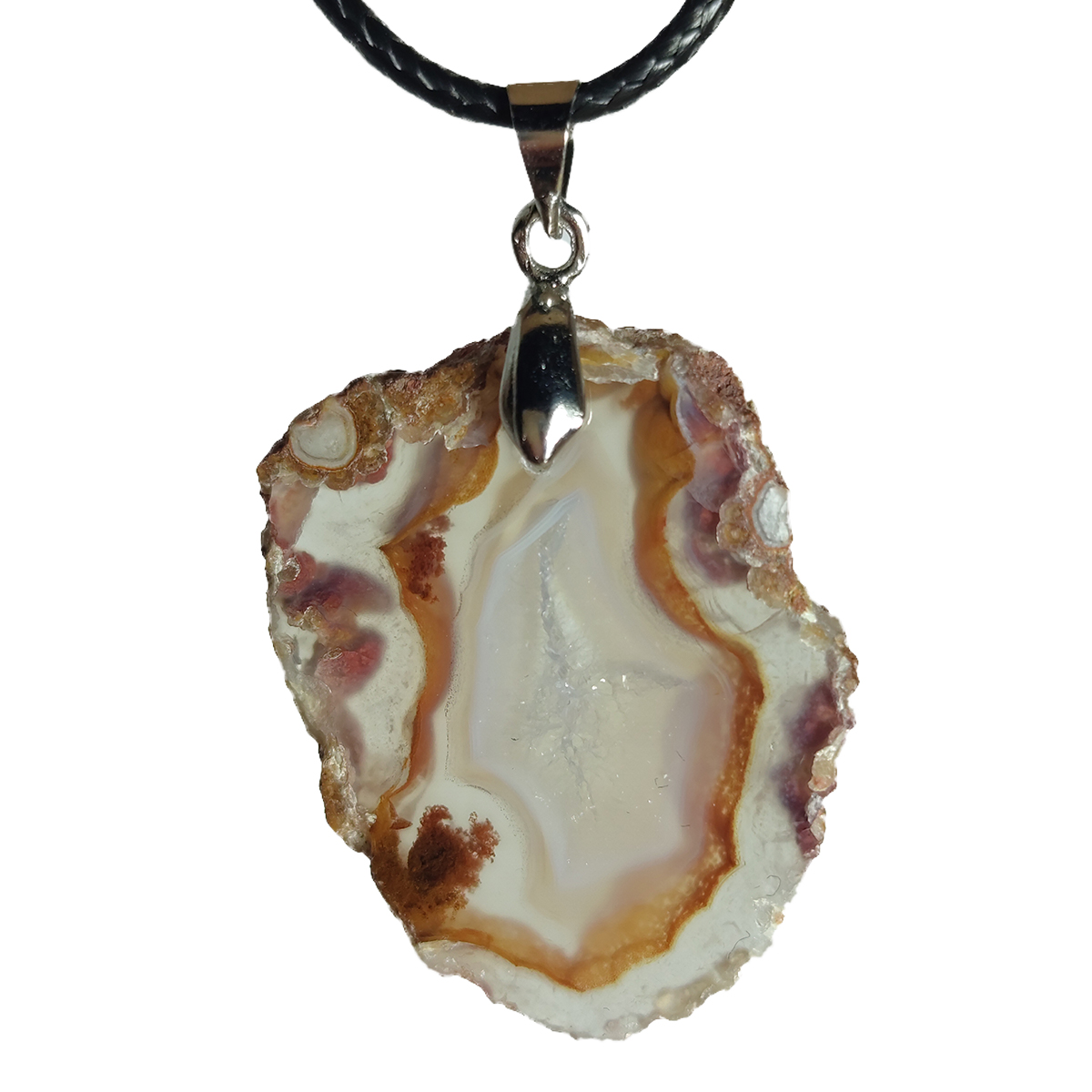 گردن‌آویز سنگ عقیق سلیمانی رنگی با پاپیون استیل و طرح منحصربه‌فرد