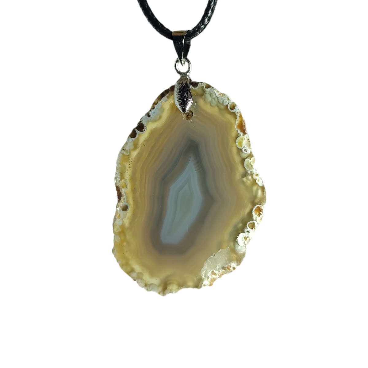 گردن‌آویز عقیق سلیمانی رنگی با طرح طبیعی و رگه‌های منحصر‌به‌فرد