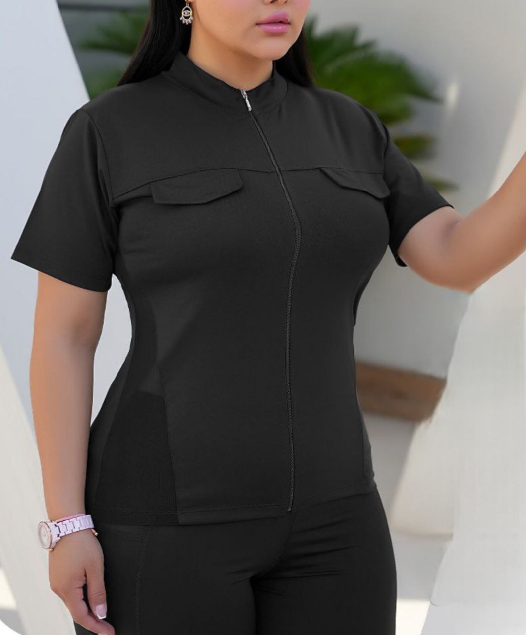 تیشرت تمام زیپ جیب کارگو سایز بزرگ